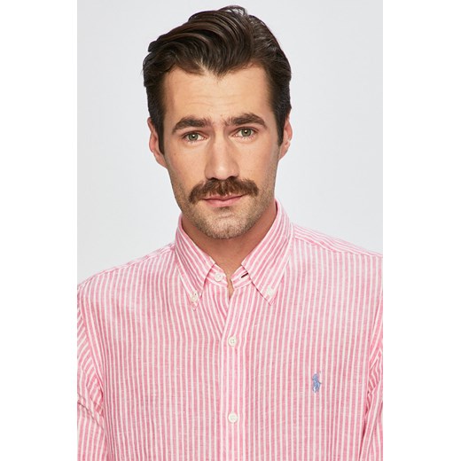Koszula męska różowa Polo Ralph Lauren tkaninowa z klasycznym kołnierzykiem 