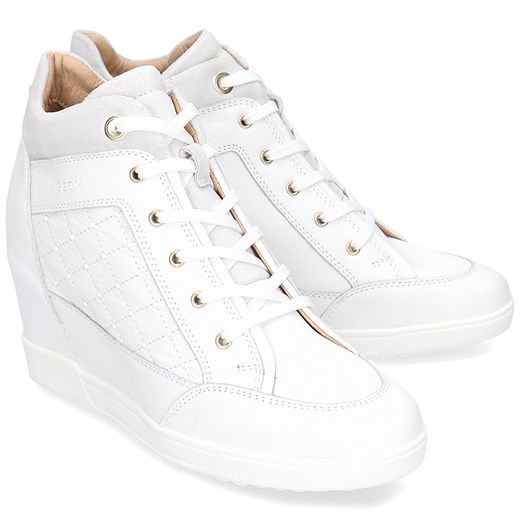 Sneakersy damskie Geox białe bez wzorów na koturnie 