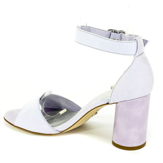 Fioletowe sandały damskie Tamaris z klamrą na obcasie eleganckie na średnim 