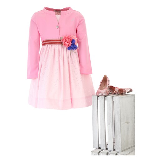 Monnalisa sukienka dziewczęca bawełniana różowa z aplikacjami  na wiosnę 