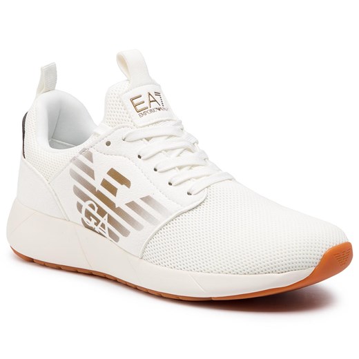 Ea7 Emporio Armani buty sportowe damskie białe ze skóry ekologicznej eleganckie bez wzorów płaskie sznurowane 