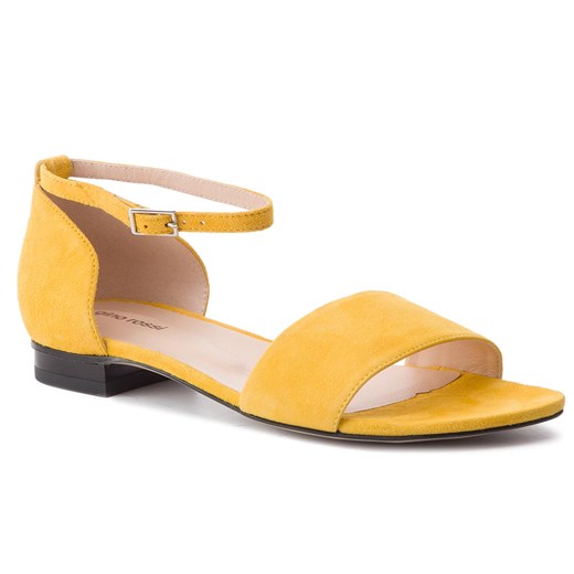 Sandały damskie Gino Rossi żółte bez obcasa bez wzorów na lato z klamrą na płaskiej podeszwie 