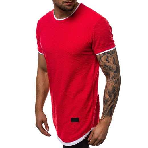 T-shirt męski Ozonee czerwony z krótkim rękawem 
