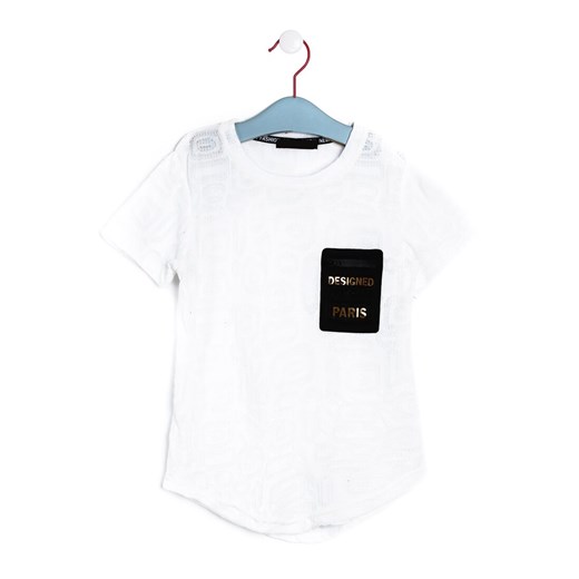 T-shirt chłopięce Born2be biały z aplikacjami  