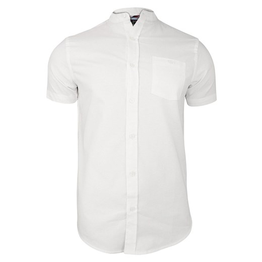 Biała Koszula Męska na Stójce z Krótkim Rękawem, Taliowana -Brave Soul- 100% Bawełna KSKCBRSSS19TRIBUNEBopticwhite ze sklepu JegoSzafa.pl w kategorii Koszule męskie - zdjęcie 66427802
