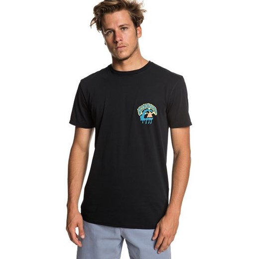 T-shirt męski czarny Quiksilver z krótkimi rękawami na lato z nadrukami sportowy 