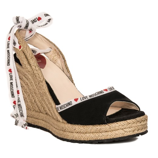 Espadryle damskie Love Moschino bez wzorów czarne na platformie ze skóry