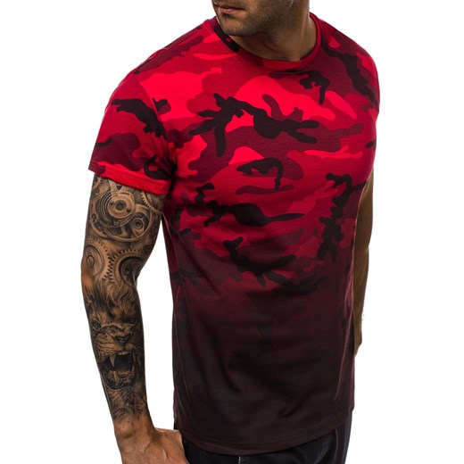 Czerwony t-shirt męski Ozonee z krótkimi rękawami z poliestru 
