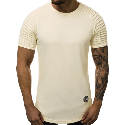 T-shirt męski beżowy Ozonee z krótkim rękawem 
