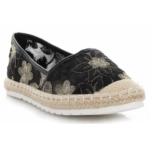 Espadryle damskie Ideal Shoes czarne w kwiaty 