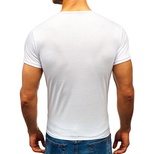T-shirt męski Denley biały z krótkimi rękawami bez wzorów 