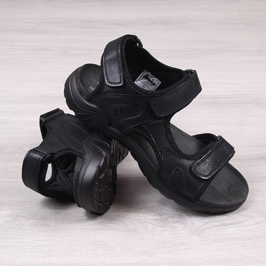 Sandały męskie skórzane na rzep czarne American Club  American Club 45 okazyjna cena ButyRaj.pl 