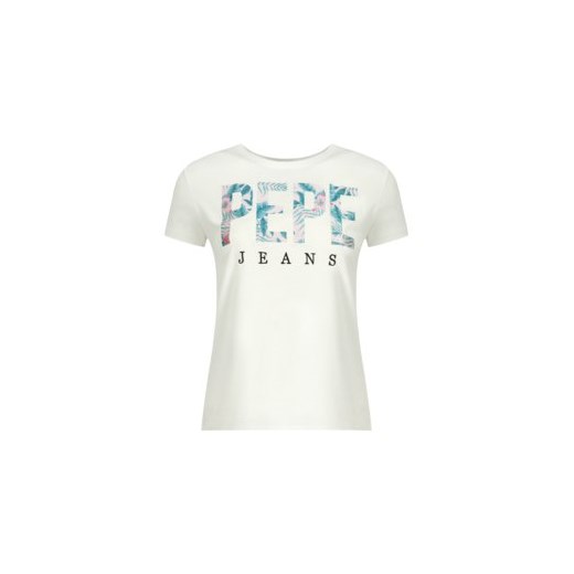 Bluzka damska Pepe Jeans z napisami biała w stylu młodzieżowym 