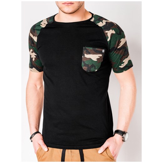 T-shirt męski z nadrukiem moro S1013 - czarny/brązowy