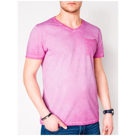 T-shirt męski bez nadruku S674 - różowy
