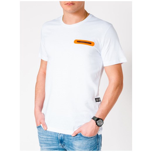 T-shirt męski bez nadruku S824 - biały