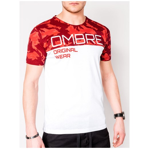 T-shirt męski z nadrukiem S1003 - czerwony/moro