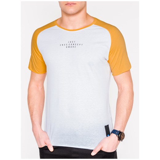 T-shirt męski z nadrukiem S926 - biały/żółty