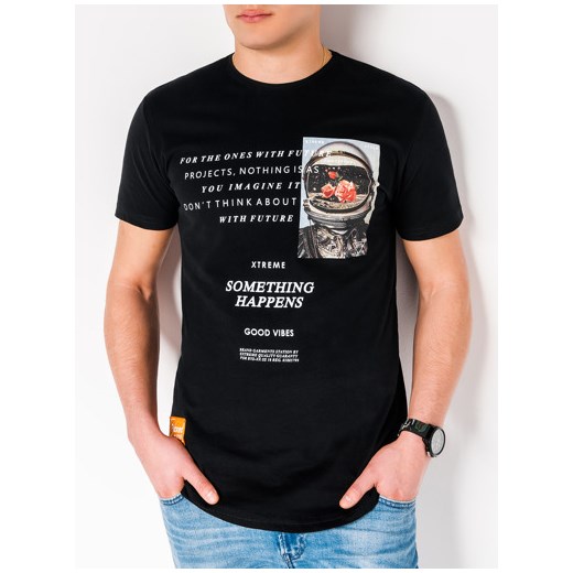 T-shirt męski z nadrukiem S929 - czarny