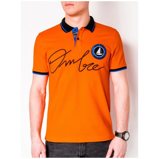 Koszulka męska polo z nadrukiem S909 - pomarańczowa