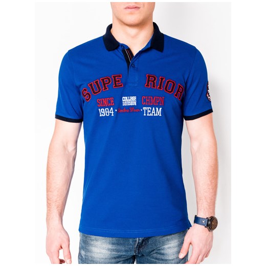 Koszulka męska polo z nadrukiem S902 - niebieska