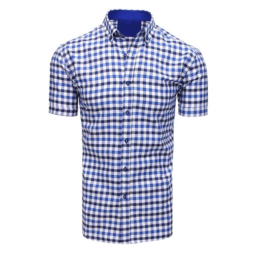 Biało-niebieska koszula męska w kratę z krótkim rękawem (kx0870)  Dstreet M okazja  