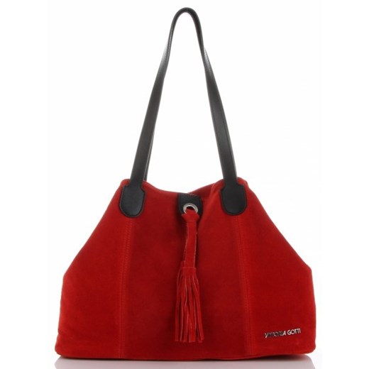 Shopper bag Vittoria Gotti czerwona z frędzlami duża zamszowa 