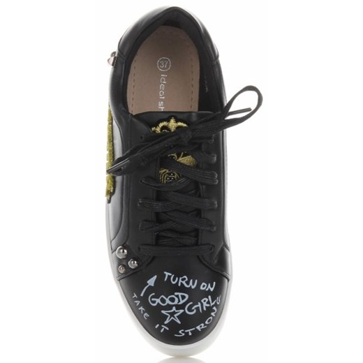 Tenisówki Damskie w modne wzory firmy Ideal Shoes Czarne (kolory) Ideal Shoes 36 PaniTorbalska