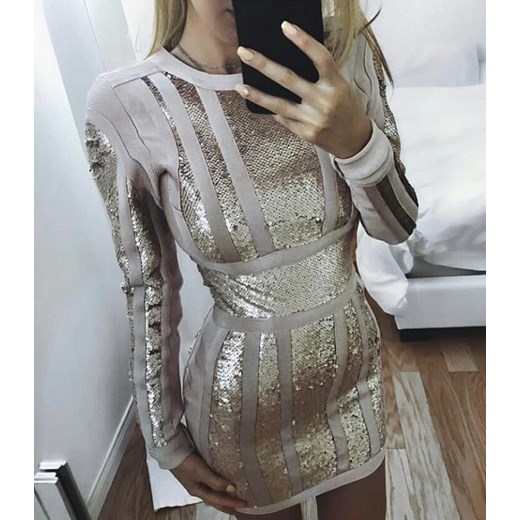 Sukienka w stylu glamour mini na sylwestra z aplikacjami  dopasowana 