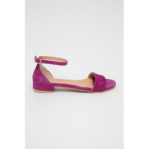 Sandały damskie Gioseppo fioletowe z klamrą bez wzorów1 płaskie skórzane eleganckie 