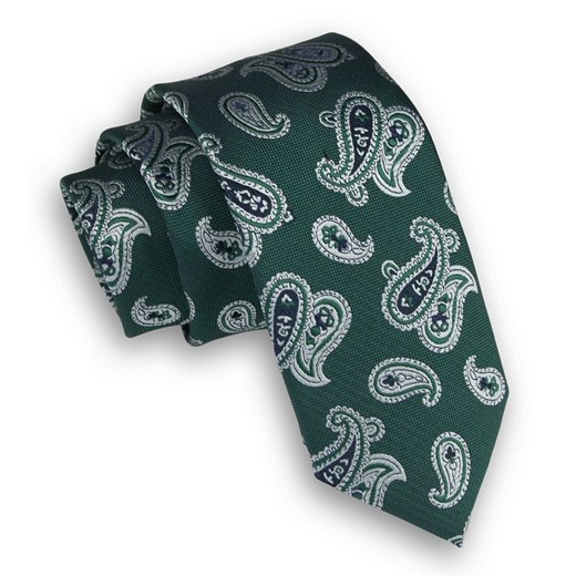 Zielono-Szary Elegancki Krawat w Paisley, Łezki -ALTIES- 6 cm, Męski KRALTS0305  Alties  JegoSzafa.pl