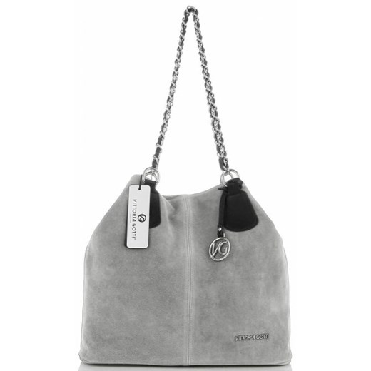 Shopper bag Vittoria Gotti szara na ramię zamszowa bez dodatków 