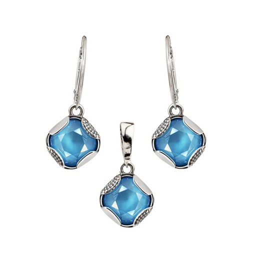 Srebrny komplet (kolczyki i wisiorek) z kryształami Swarovskiego KPL 2048 : Kolor - Summer Blue  Polcarat Design  