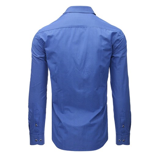Niebieska koszula męska w kratkę z długim rękawem (dx1465)