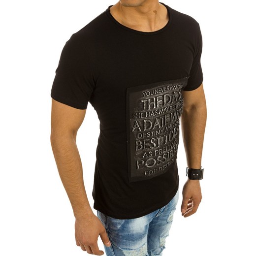 T-shirt męski z napisami czarny (rx2005)