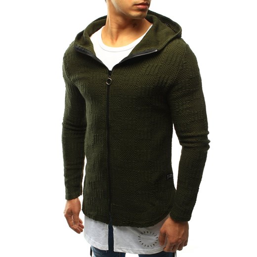 Sweter męski rozpinany z kapturem zielony WX0920