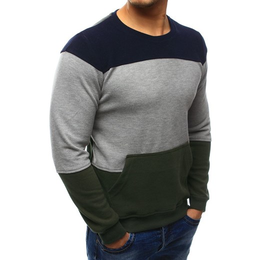 Sweter męski z kieszenią khaki-szary (wx1031)