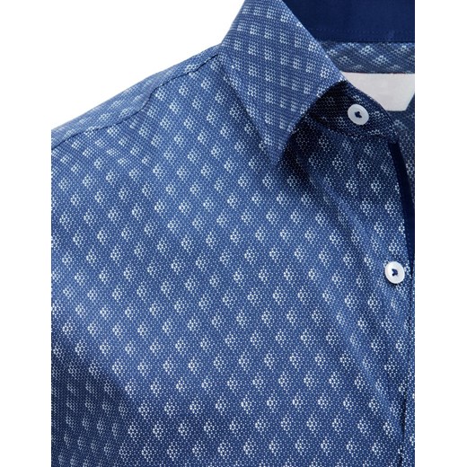 Dstreet koszula męska z klasycznym kołnierzykiem z długimi rękawami niebieska w abstrakcyjnym wzorze z elastanu 