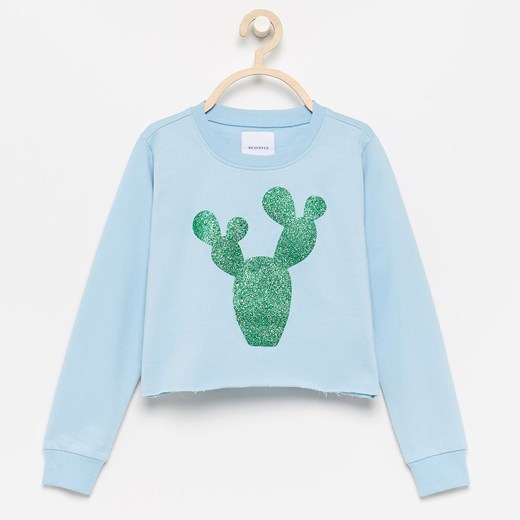 Reserved - Bluza z brokatowym kaktusem - Niebieski