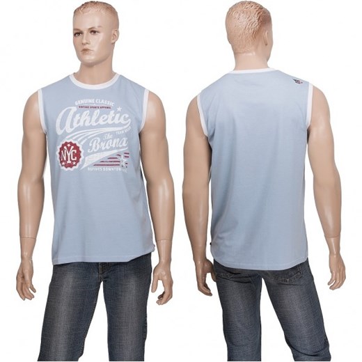 T-shirt męski niebieski D555 z bawełny bez rękawów 