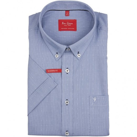 Non Iron - błękitna koszula bawełniana z delikatnym wzorem z krótkim rękawem Modern Fit Ben Green  42 mensklep