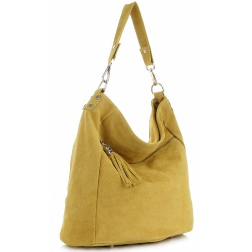 Shopper bag żółta Genuine Leather zamszowa 