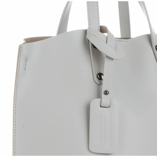 Biała shopper bag Genuine Leather do ręki elegancka mieszcząca a5 