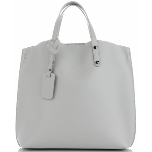 Biała shopper bag Genuine Leather bez dodatków ze skóry matowa do ręki 