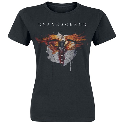 Bluzka damska czarna Evanescence bawełniana z okrągłym dekoltem z krótkimi rękawami 