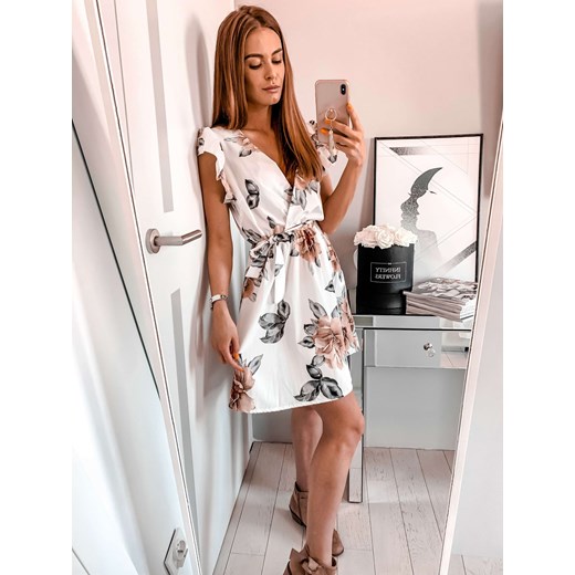 Sukienka mini Olivia - ecru w kwiaty  L'Amour uniwersalny L'amour Boutique