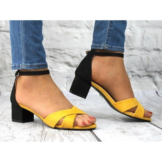 Żółte sandały zamszowe buty damskie na niskim obcasie Angelika