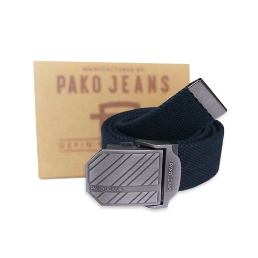 Granatowy Solidny Materiałowy Pasek -Pako Jeans- 130 cm, Klamra Zamykana Manualnie, Militarny PSPJNSRUNgr130 Pako Jeans   JegoSzafa.pl