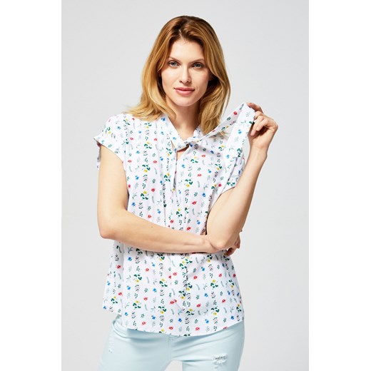 Koszula damska z dekoltem kokardą w abstrakcyjnym wzorze z krótkimi rękawami 