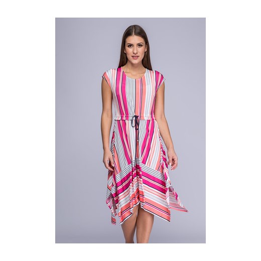 Sukienka asymetryczna różowo-szare pasy Rumia  Semper 48 